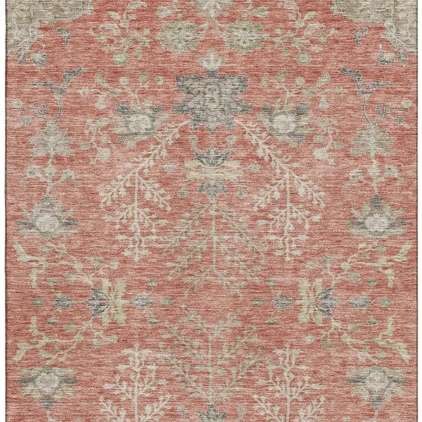 Coral Beige And Taupe Floral Washable Area Rug With UV Protection Photo 3