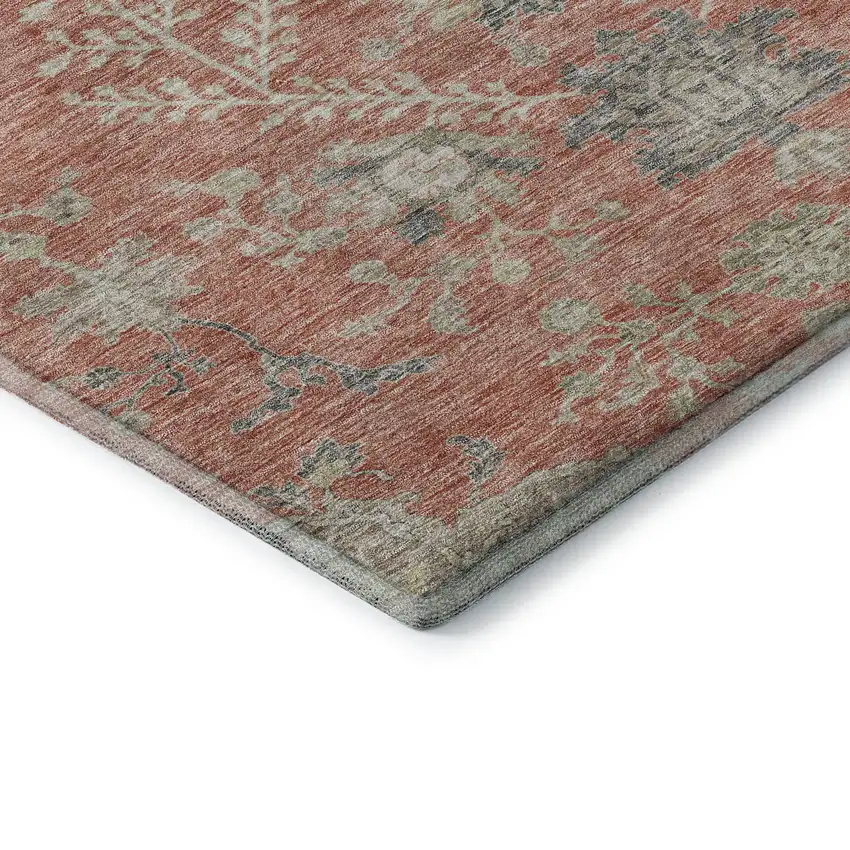 Coral Beige And Taupe Floral Washable Area Rug With UV Protection Photo 7