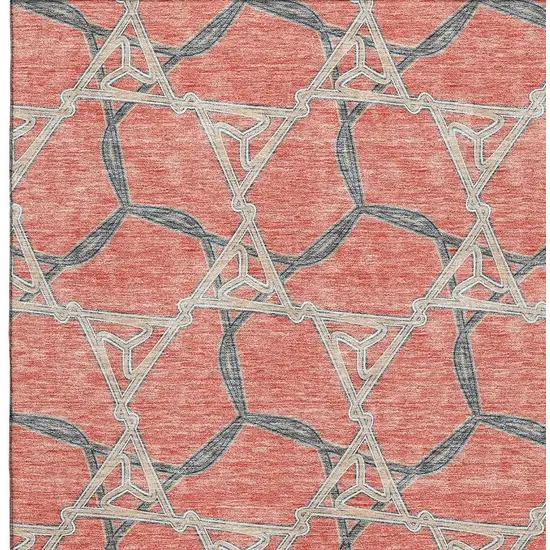 Coral Beige And Taupe Geometric Washable Area Rug With UV Protection Photo 2
