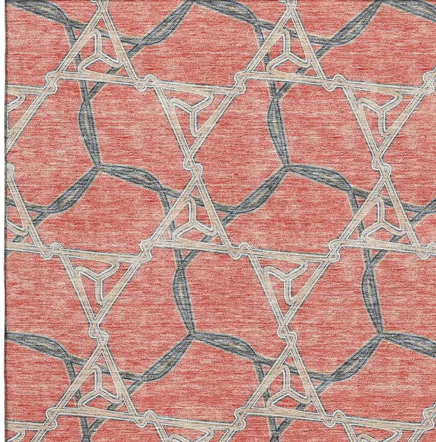 Coral Beige And Taupe Geometric Washable Area Rug With UV Protection Photo 2