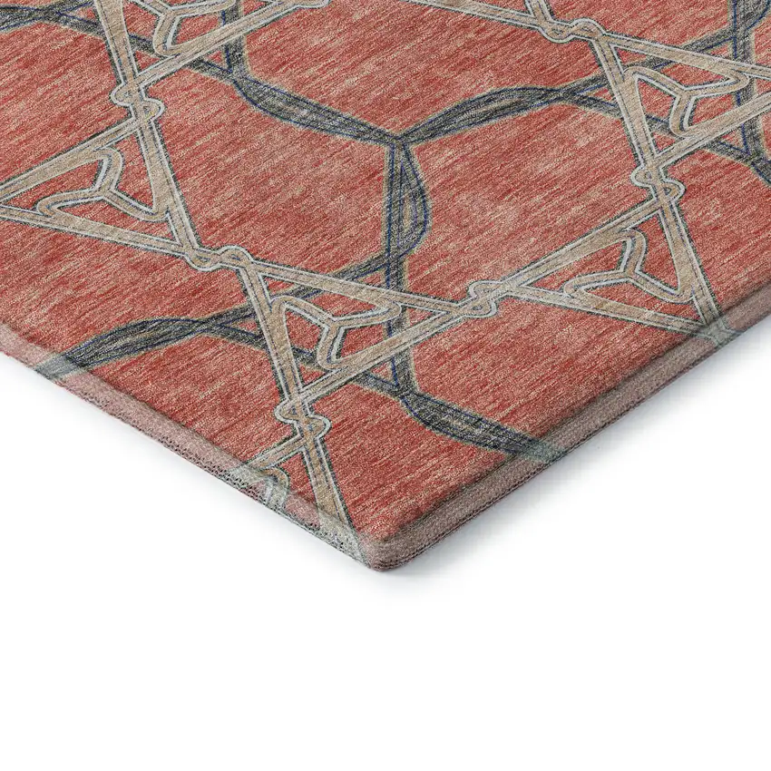 Coral Beige And Taupe Geometric Washable Area Rug With UV Protection Photo 7