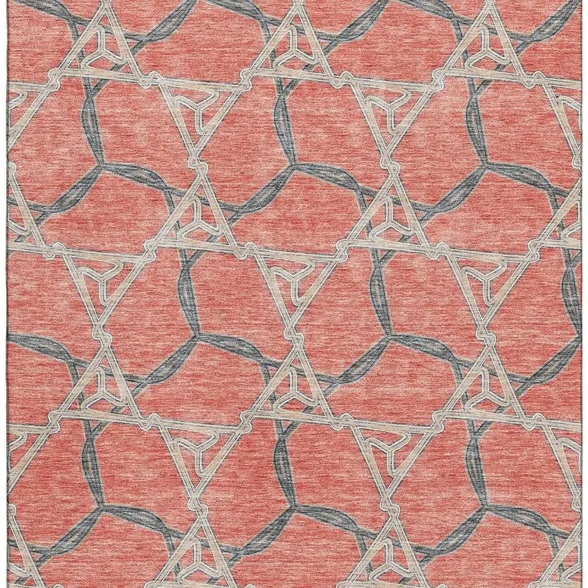 Coral Beige And Taupe Geometric Washable Area Rug With UV Protection Photo 3
