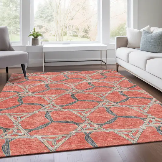Coral Beige And Taupe Geometric Washable Area Rug With UV Protection Photo 5