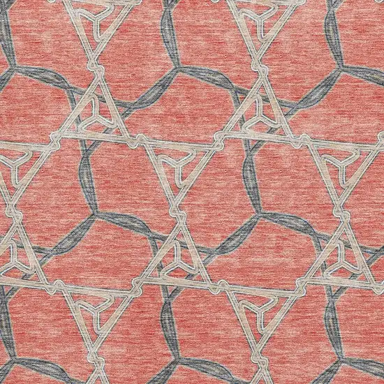 Coral Beige And Taupe Geometric Washable Area Rug With UV Protection Photo 2