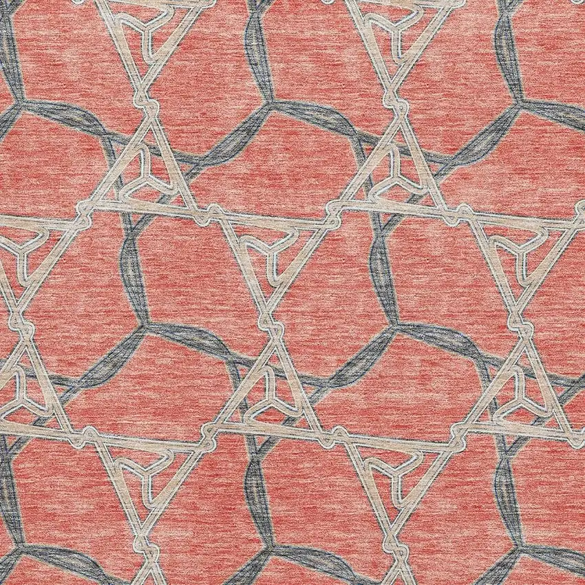 Coral Beige And Taupe Geometric Washable Area Rug With UV Protection Photo 2