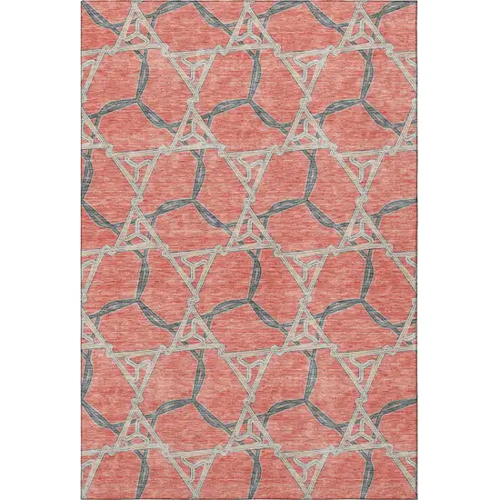 Coral Beige And Taupe Geometric Washable Area Rug With UV Protection Photo 3