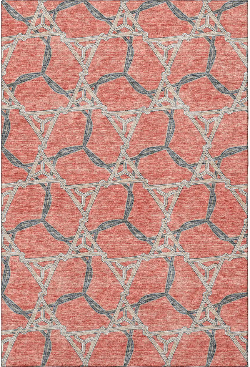 Coral Beige And Taupe Geometric Washable Area Rug With UV Protection Photo 3