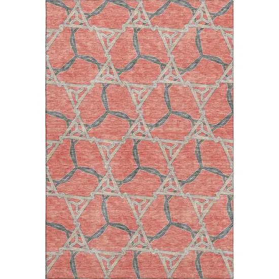 Coral Beige And Taupe Geometric Washable Area Rug With UV Protection Photo 1