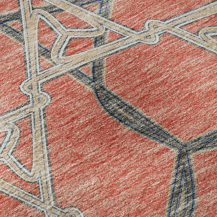 Coral Beige And Taupe Geometric Washable Area Rug With UV Protection Photo 9