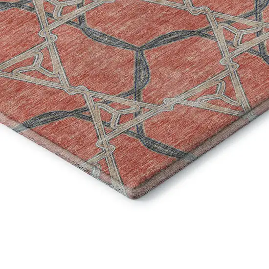 Coral Beige And Taupe Geometric Washable Area Rug With UV Protection Photo 7