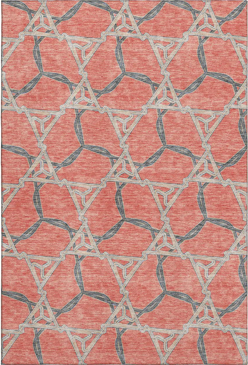 Coral Beige And Taupe Geometric Washable Area Rug With UV Protection Photo 1