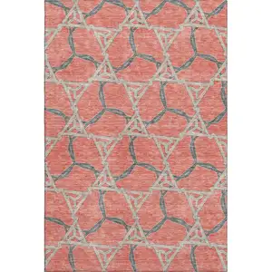 Photo of Coral Beige And Taupe Geometric Washable Area Rug With UV Protection