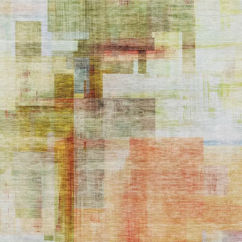Coral Blue And Green Abstract Washable Indoor Outdoor Area Rug Photo 6