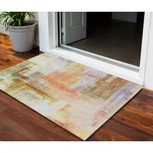 Photo of Coral Blue And Green Abstract Washable Indoor Outdoor Area Rug