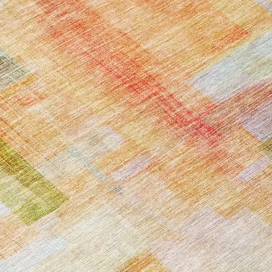 Coral Blue And Green Abstract Washable Indoor Outdoor Area Rug Photo 5