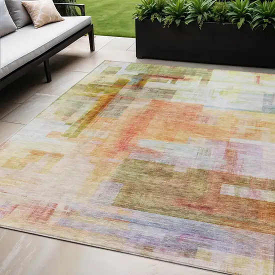 Coral Blue And Green Abstract Washable Indoor Outdoor Area Rug Photo 1