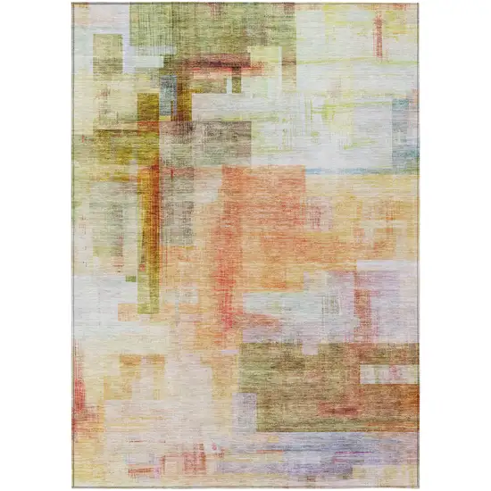 Coral Blue And Green Abstract Washable Indoor Outdoor Area Rug Photo 2