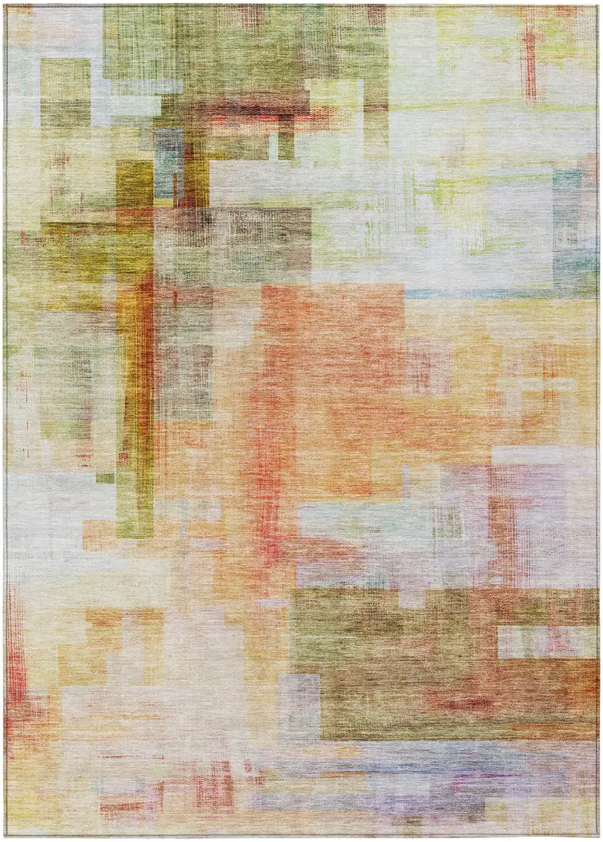 Coral Blue And Green Abstract Washable Indoor Outdoor Area Rug Photo 2