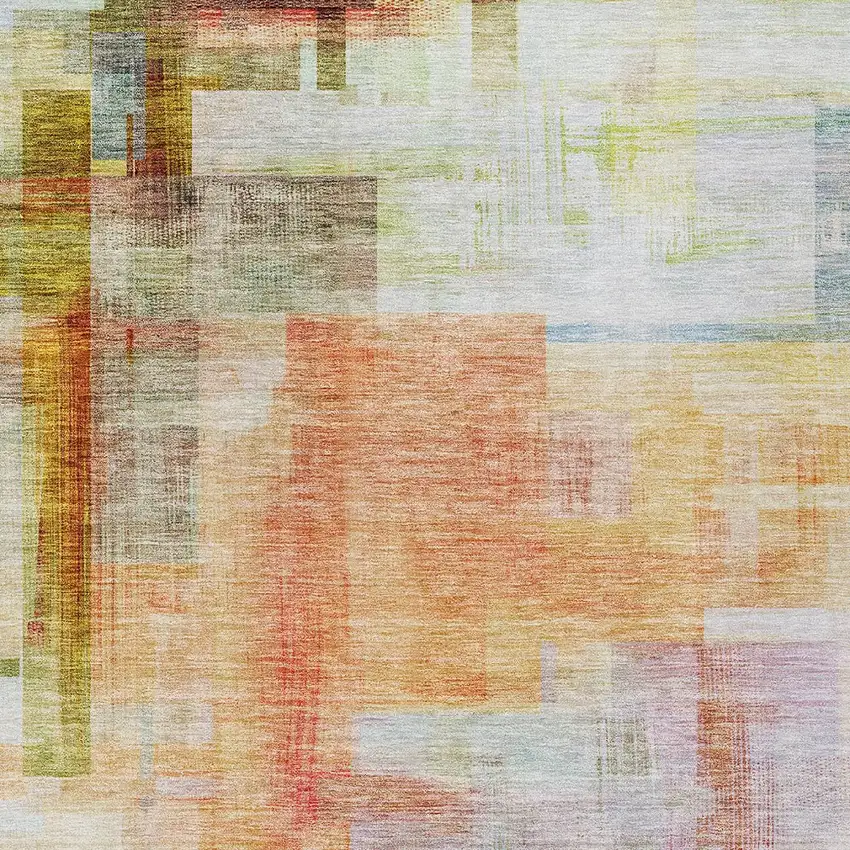 Coral Blue And Green Abstract Washable Indoor Outdoor Area Rug Photo 6
