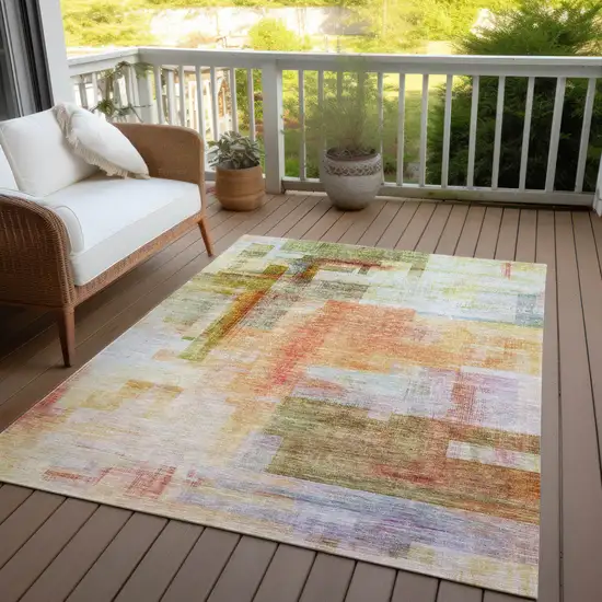 Coral Blue And Green Abstract Washable Indoor Outdoor Area Rug Photo 8