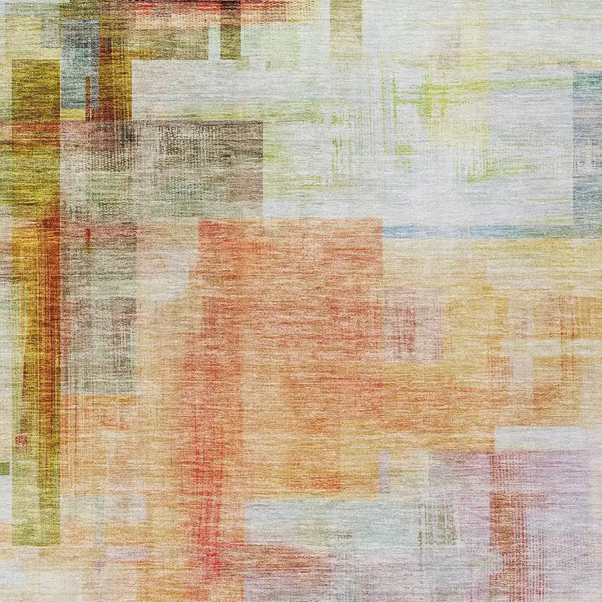 Coral Blue And Green Abstract Washable Indoor Outdoor Area Rug Photo 6