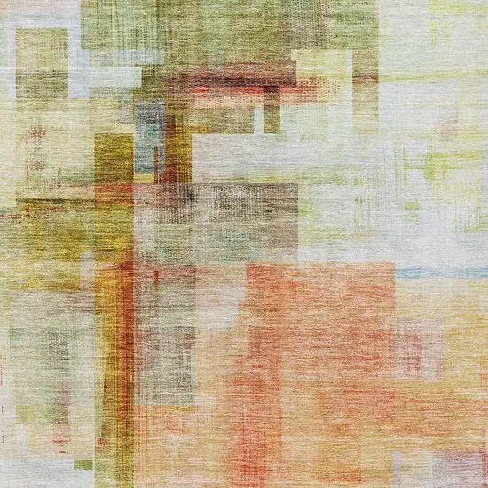 Coral Blue And Green Abstract Washable Indoor Outdoor Area Rug Photo 6