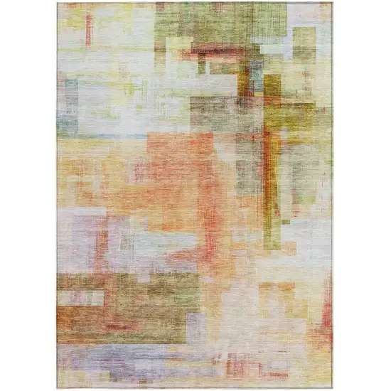 Coral Blue And Green Abstract Washable Indoor Outdoor Area Rug Photo 7