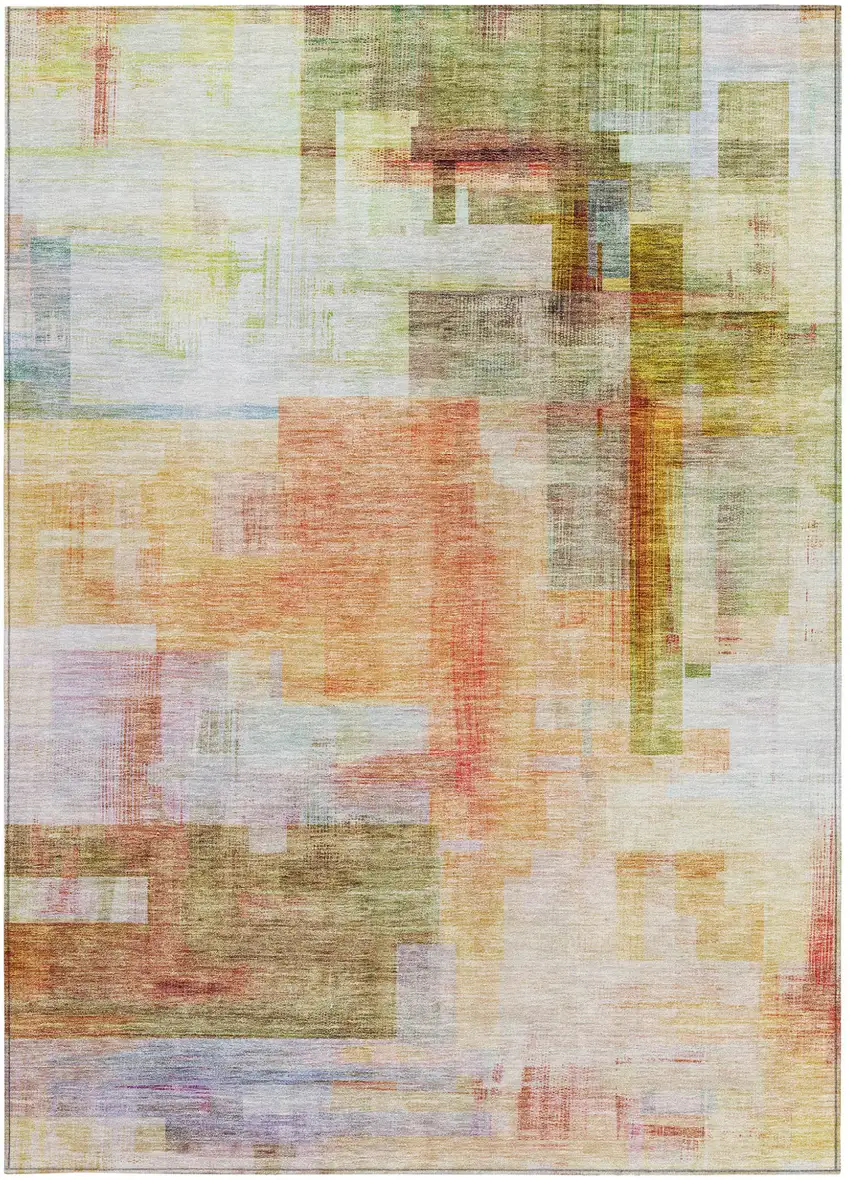 Coral Blue And Green Abstract Washable Indoor Outdoor Area Rug Photo 7