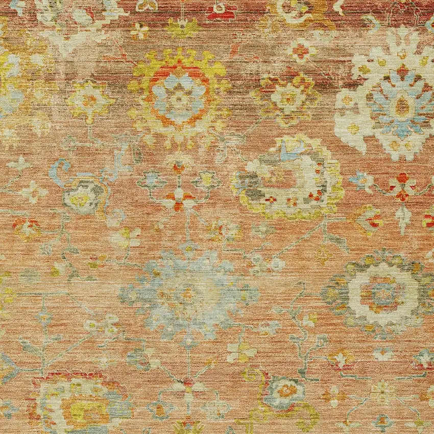 Coral Blue And Green Floral Washable Indoor Outdoor Area Rug Photo 6