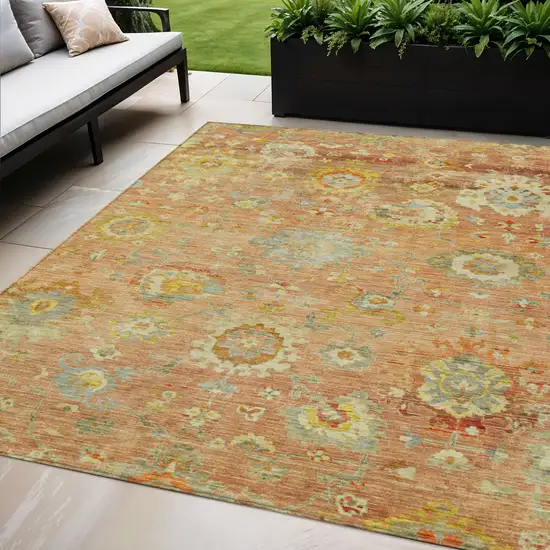 Coral Blue And Green Floral Washable Indoor Outdoor Area Rug Photo 1