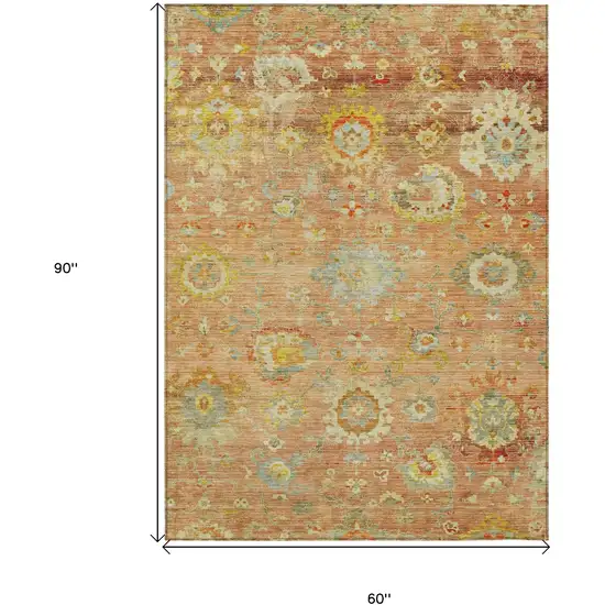 Coral Blue And Green Floral Washable Indoor Outdoor Area Rug Photo 8