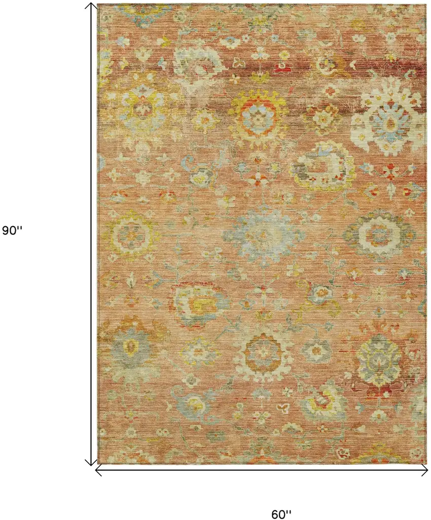 Coral Blue And Green Floral Washable Indoor Outdoor Area Rug Photo 8