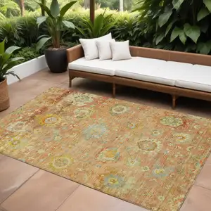 Photo of Coral Blue And Green Floral Washable Indoor Outdoor Area Rug