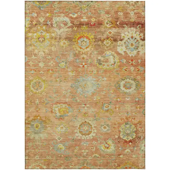 Coral Blue And Green Floral Washable Indoor Outdoor Area Rug Photo 2