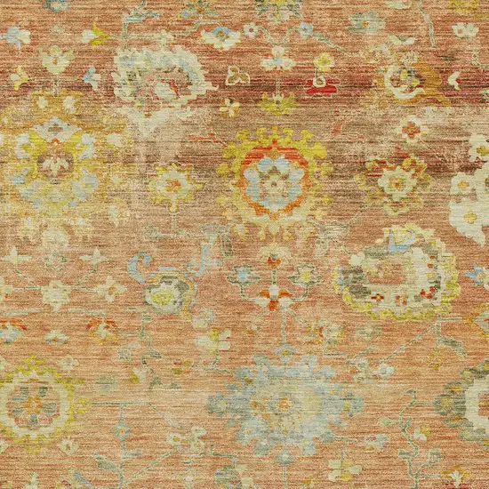 Coral Blue And Green Floral Washable Indoor Outdoor Area Rug Photo 6