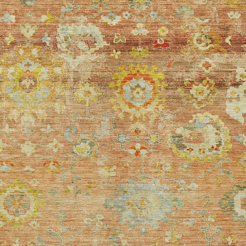 Coral Blue And Green Floral Washable Indoor Outdoor Area Rug Photo 6