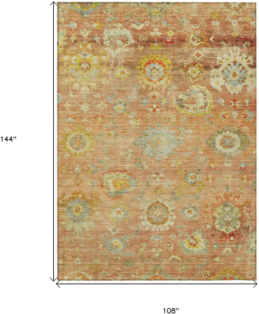 Coral Blue And Green Floral Washable Indoor Outdoor Area Rug Photo 8