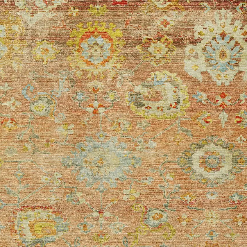 Coral Blue And Green Floral Washable Indoor Outdoor Area Rug Photo 6