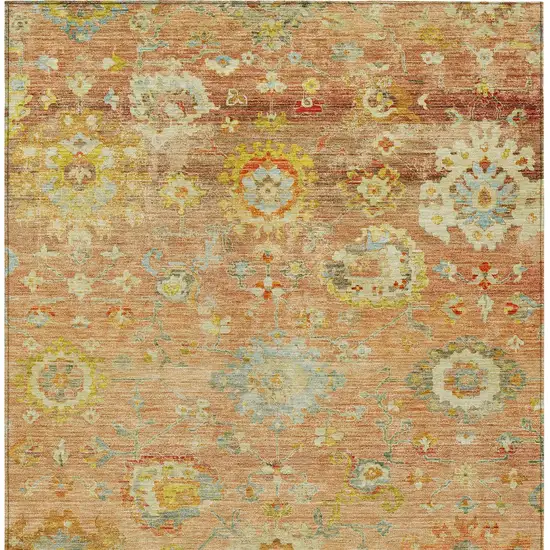 Coral Blue And Green Floral Washable Indoor Outdoor Area Rug Photo 7