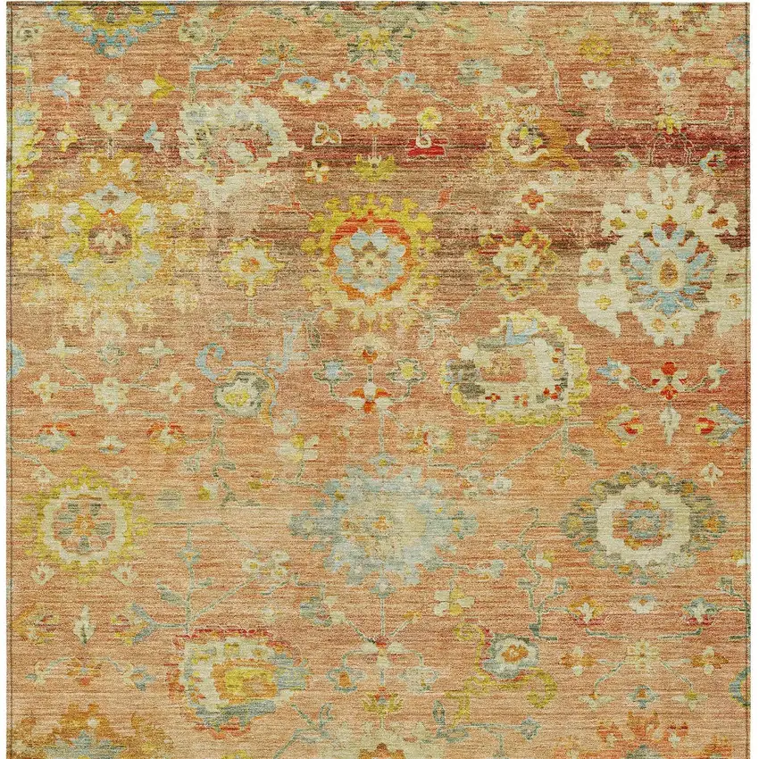 Coral Blue And Green Floral Washable Indoor Outdoor Area Rug Photo 7