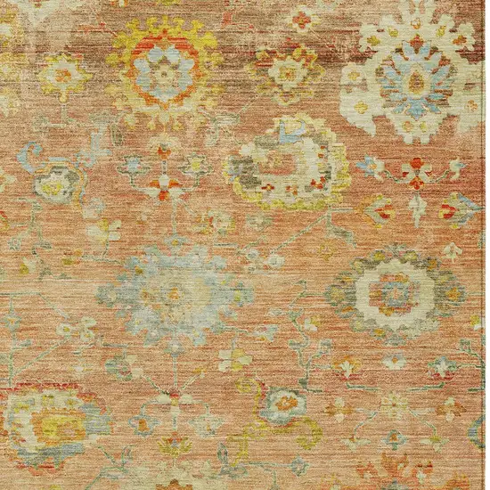 Coral Blue And Green Floral Washable Indoor Outdoor Area Rug Photo 6