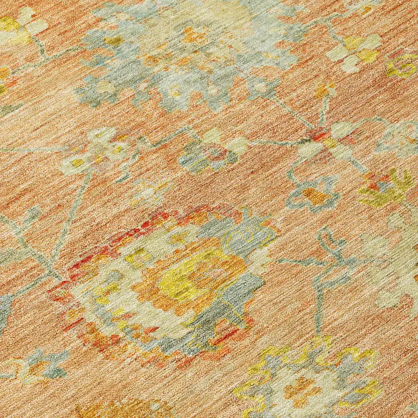 Coral Blue And Green Floral Washable Indoor Outdoor Area Rug Photo 5