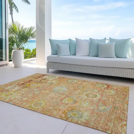 Coral Blue And Green Floral Washable Indoor Outdoor Area Rug Photo 8