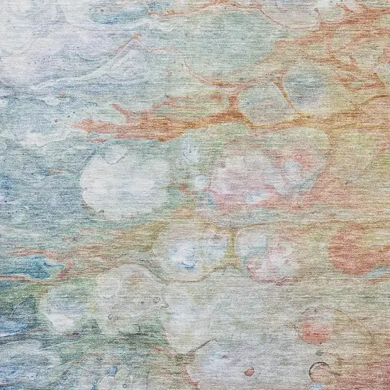 Coral Blue And Ivory Abstract Washable Area Rug With UV Protection Photo 4