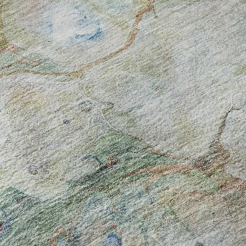 Coral Blue And Ivory Abstract Washable Area Rug With UV Protection Photo 9