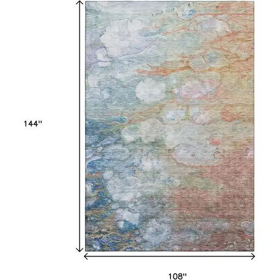 Coral Blue And Ivory Abstract Washable Area Rug With UV Protection Photo 3