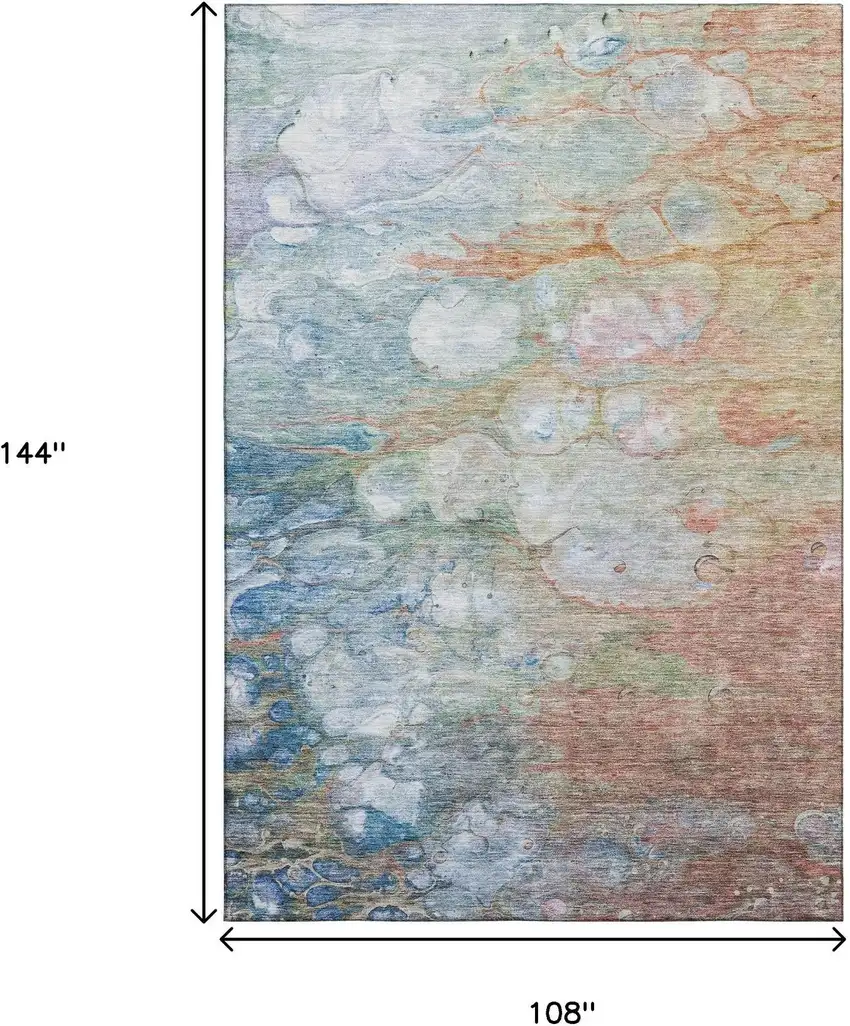 Coral Blue And Ivory Abstract Washable Area Rug With UV Protection Photo 3