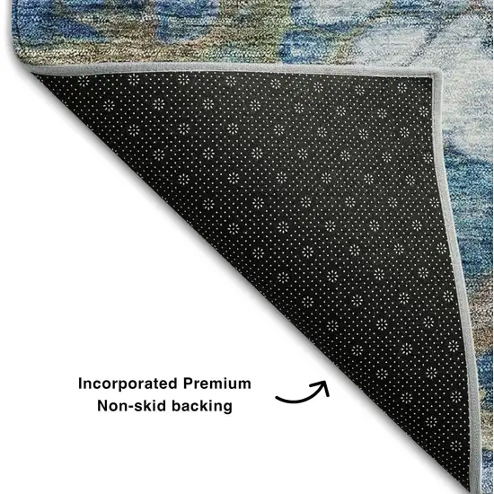 Coral Blue And Ivory Abstract Washable Area Rug With UV Protection Photo 7