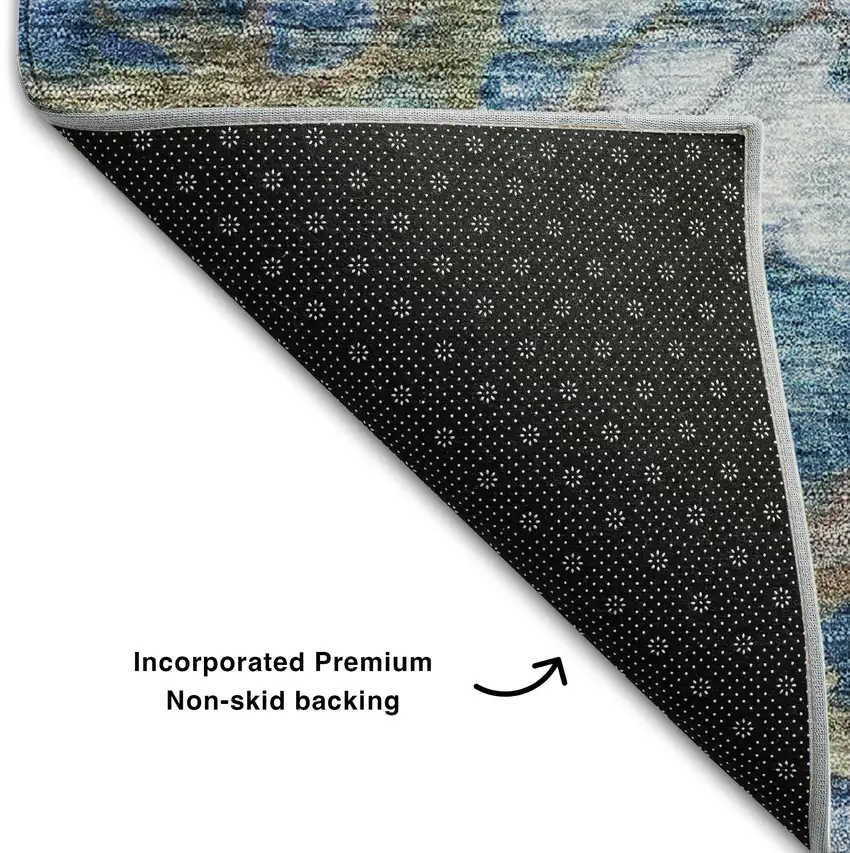 Coral Blue And Ivory Abstract Washable Area Rug With UV Protection Photo 7