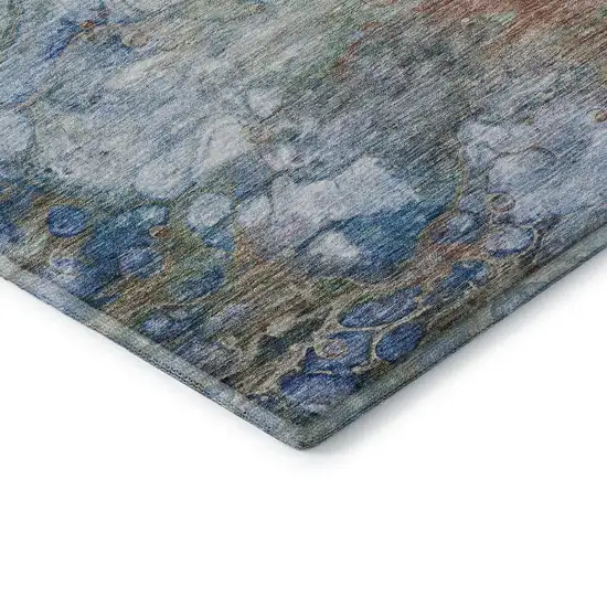Coral Blue And Ivory Abstract Washable Area Rug With UV Protection Photo 8
